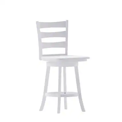 Front. Flash Furniture - Liesel Commercial Grade Wooden Classic Ladderback Swivel Counter Height Barstool with Solid Wood Seat, Antique White Was - White.
