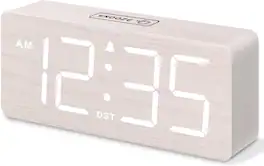 Vulpecula Spade - Wooden Digital Alarm Clock for Bedroom - Desk Clock for Living Room with Large Numbers, Dimmer - White