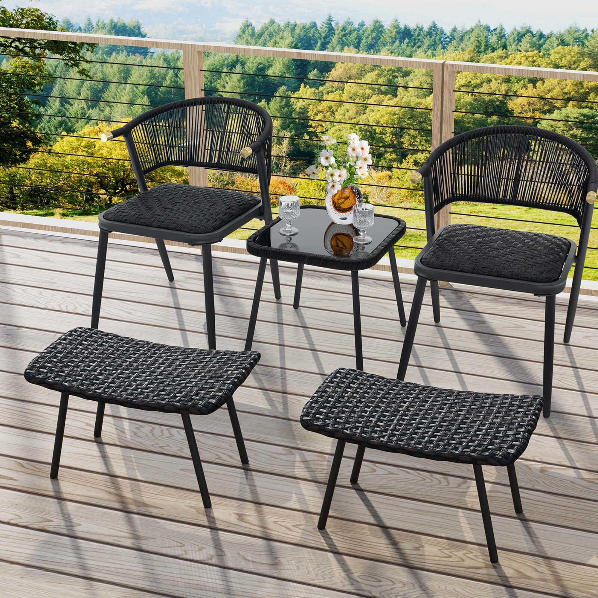 Alt View 1. Costway - Set of 2 Patio Rattan Ottoman with Padded Quick Dry Foam & Heavy-Duty Metal Legs - Mix Brown.