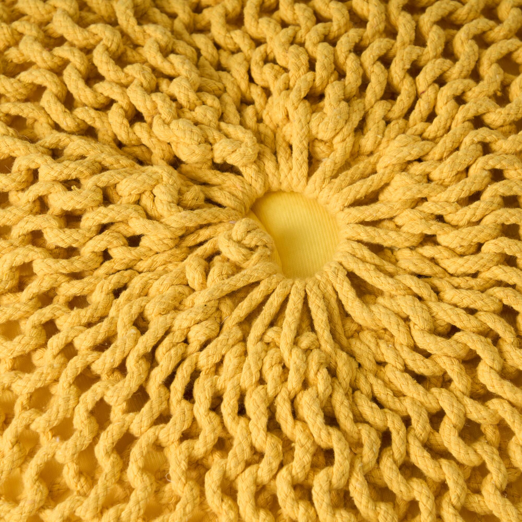 Alt View 1. GOODSILO - Stylish Knitted Cotton Round Pouf for Versatile Seating and Decor - Yellow.