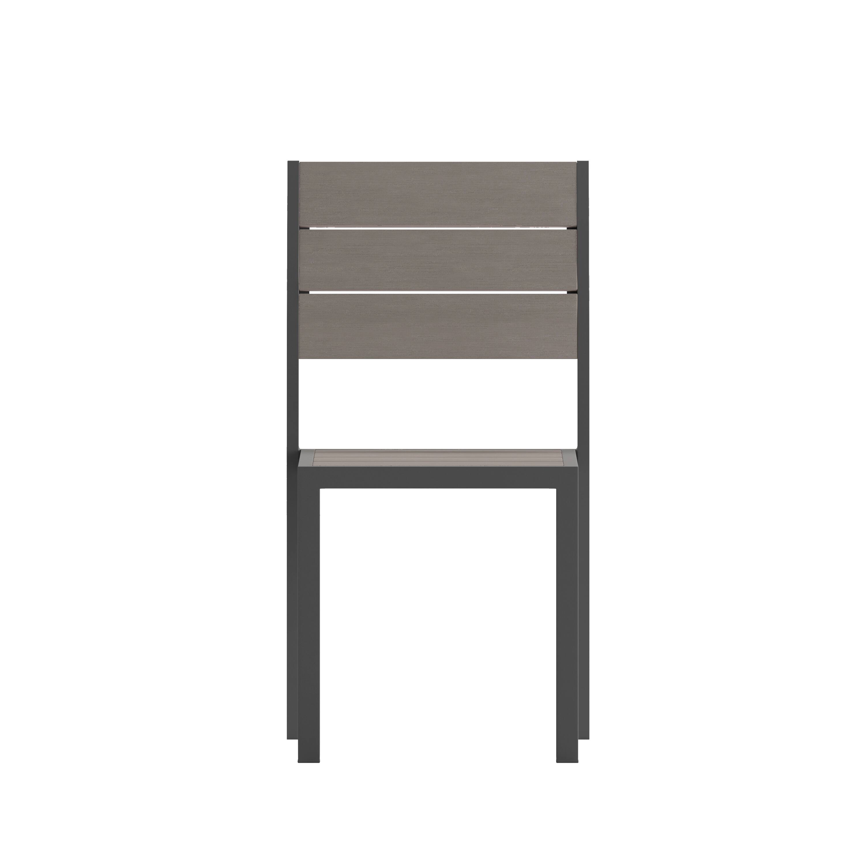 Angle. Flash Furniture - Finch Commercial Grade Armless Patio Chair, Stackable Side Chair with Faux Teak Poly Slats and Metal Frame, Gray/Gray - Gray.