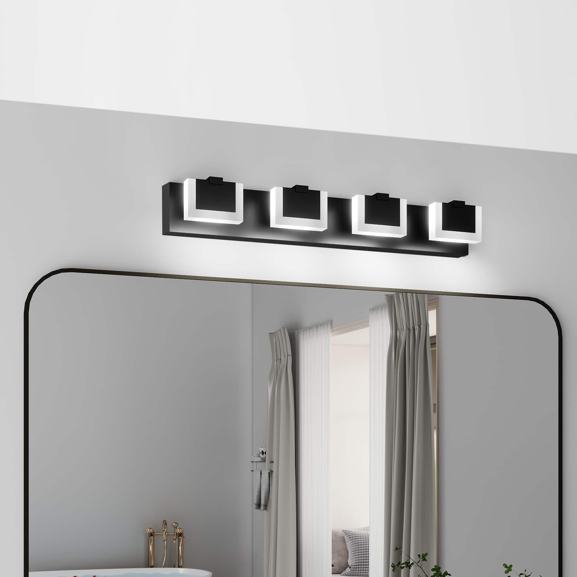 HOMLUX - 29.92 in. 4 Lights Black LED Vanity Light Bar with Acrylic Shade