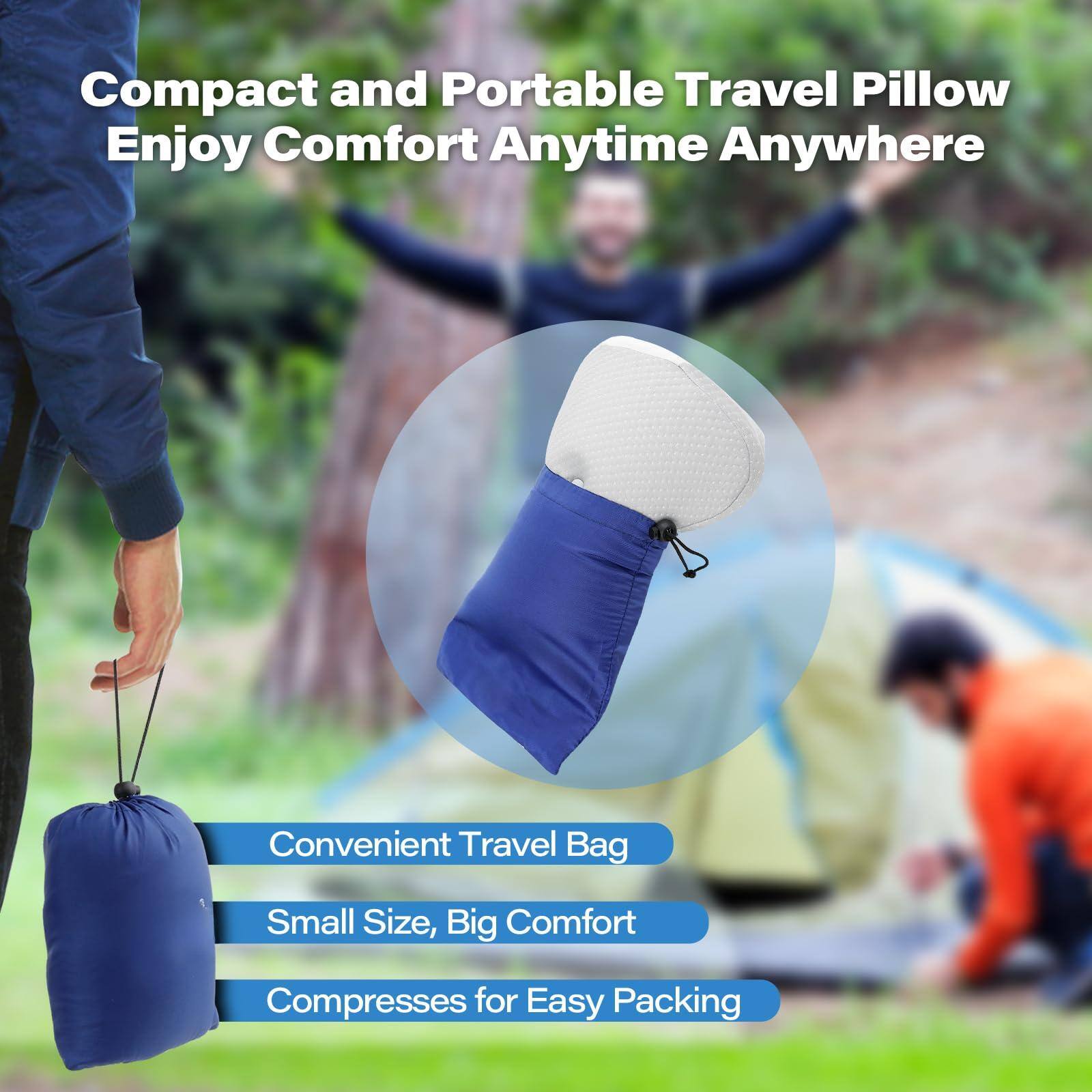 Compact and Portable Travel Pillow  
Enjoy Comfort Anytime Anywhere  

Convenient Travel Bag  
Small Size, Big Comfort  
Compresses for Easy Packing