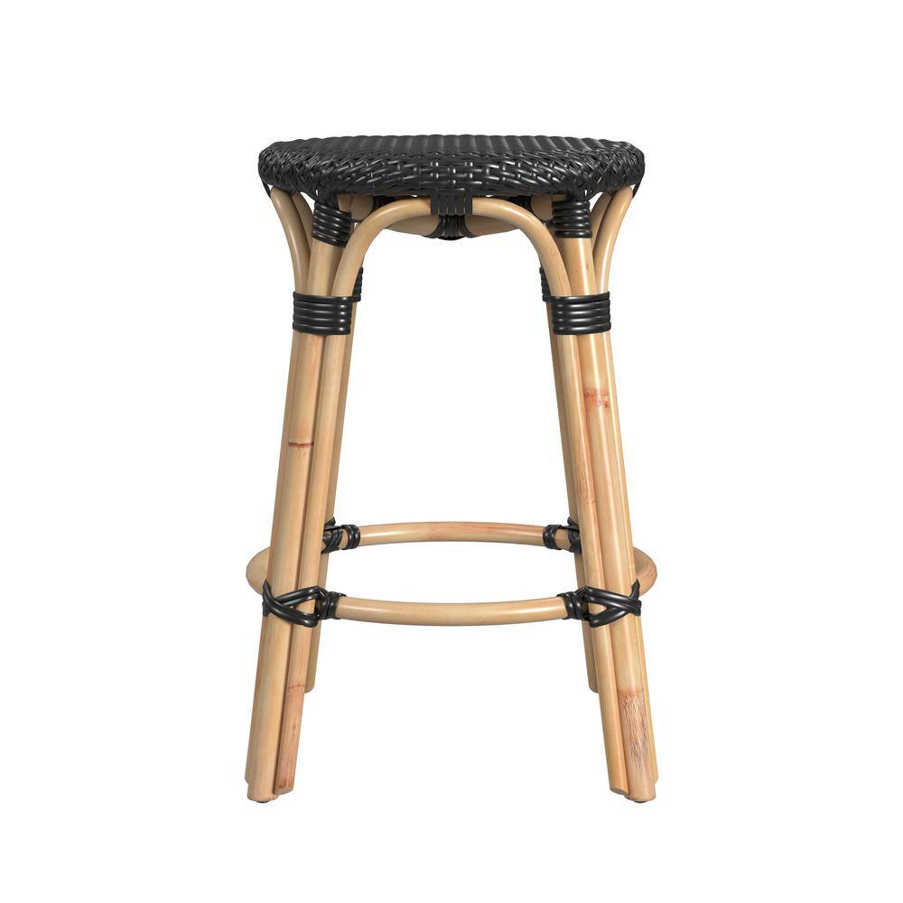 Back. Butler Specialty - Tobias Rattan Round 24" Counter Stool - Black.