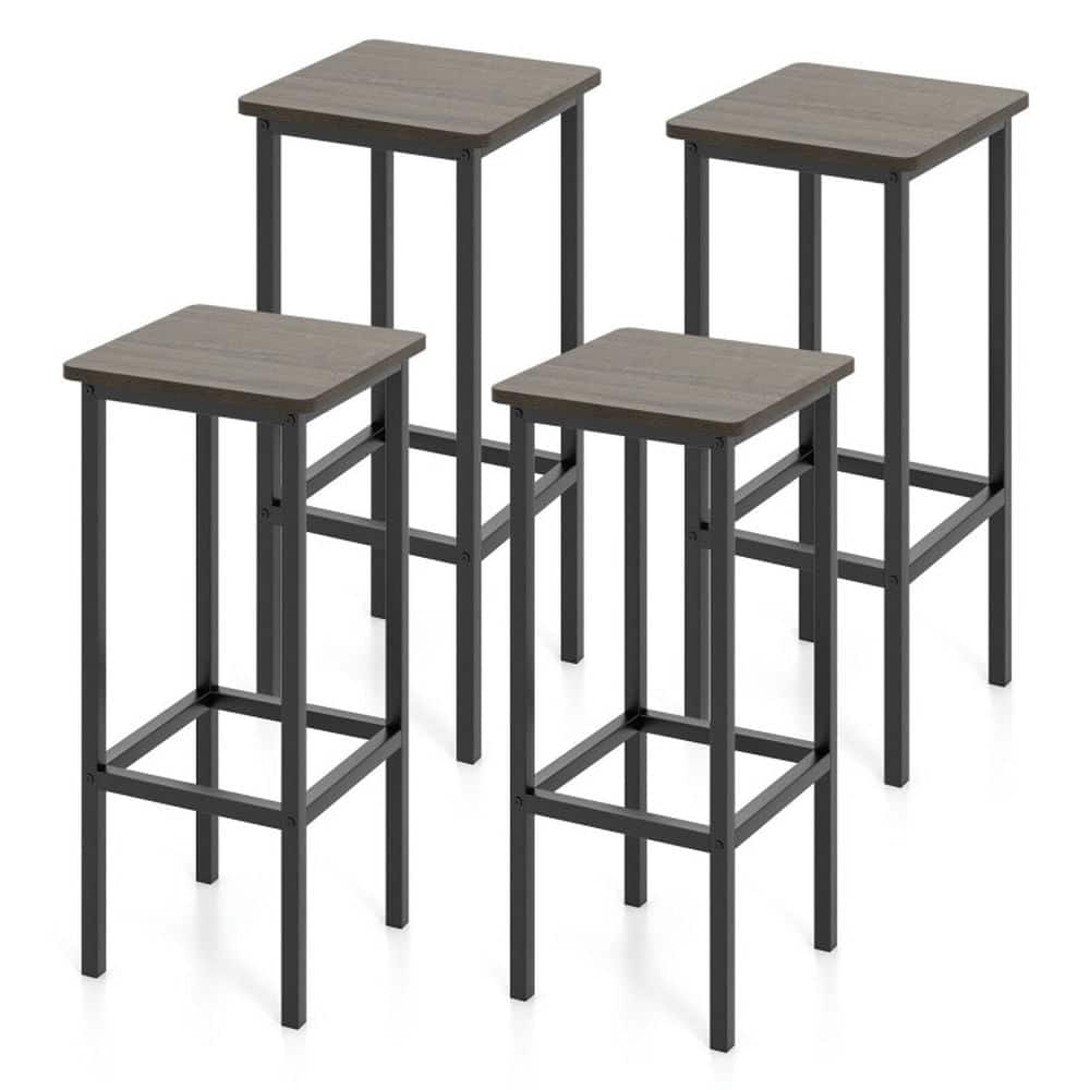 Kadyn - 4-Pc Set Bar Stool Set 26 In Bar Chair with Metal Legs and Footrest-Gray, for Kitchen Island - Brown