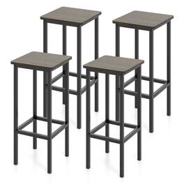 Kadyn - 4-Pc Set Bar Stool Set 26 In Bar Chair with Metal Legs and Footrest-Gray, for Kitchen Island - Brown