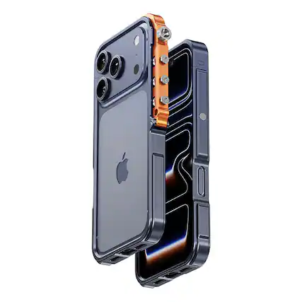 Front. Dteck - Aluminum Metal Bumper Phone Case for Apple iPhone 17 Pro Max, Shockproof Protective Frame Cover with Open Back Design - Blue.