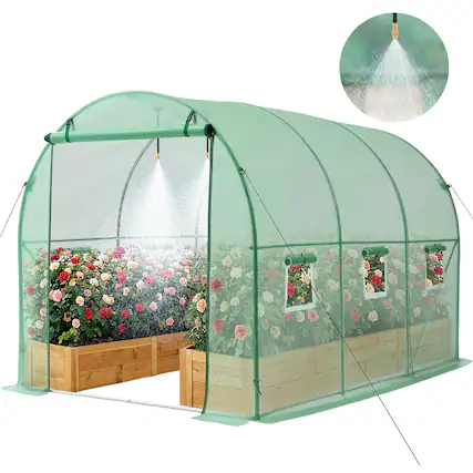 Front. VEVOR - Walk-in Tunnel Greenhouse, 10 x 7 x 7 ft Hoop House Greenhouse Tunnel with Watering System, Plant Hot House - Green.