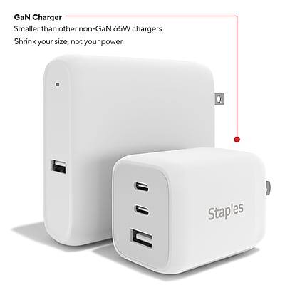 GaN Charger  
Smaller than other non-GaN 65W chargers  
Shrink your size, not your power  
Staples