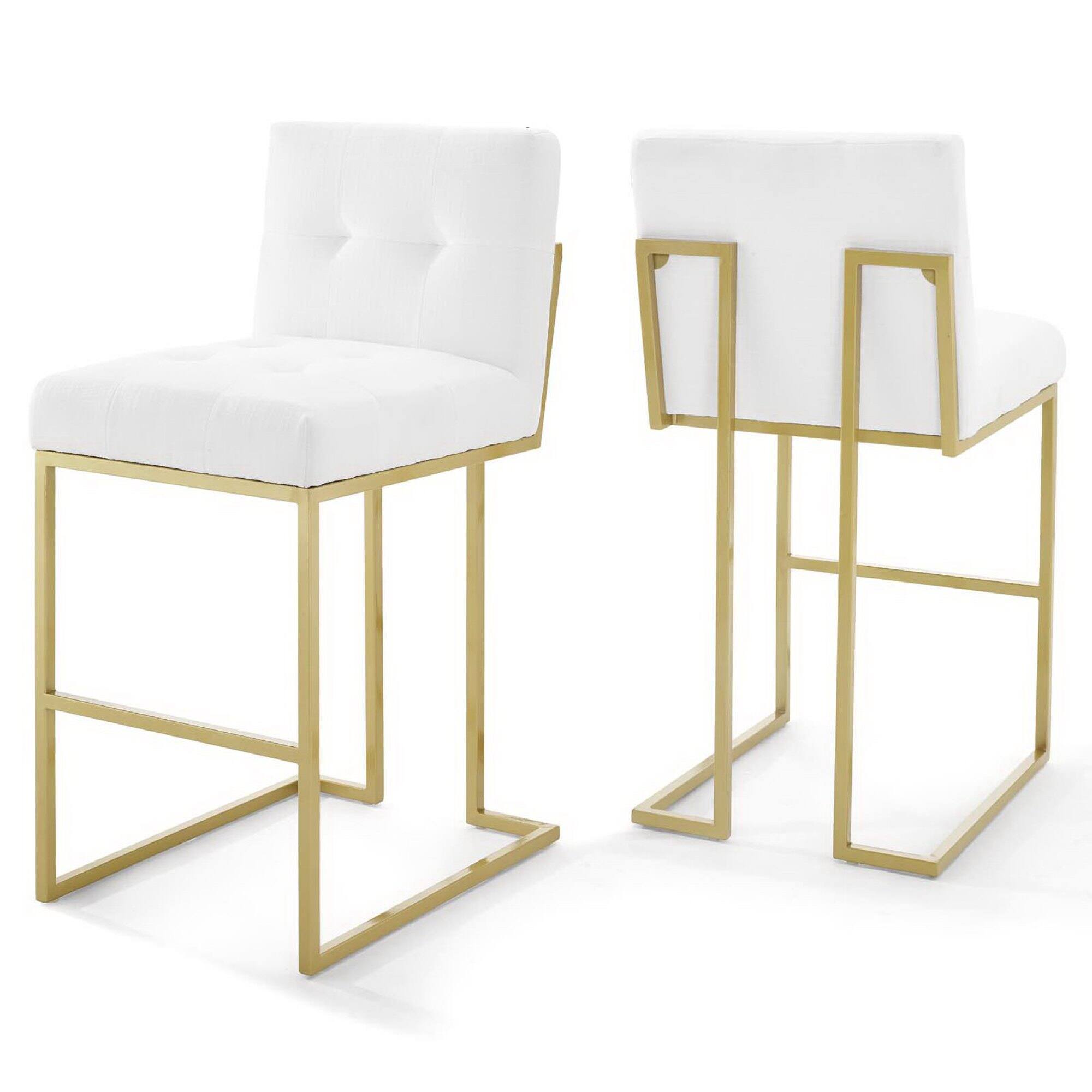 Angle. Modway - Privy Gold Stainless Steel Upholstered Fabric Bar Stool Set of 2 by Modway - Gold White.