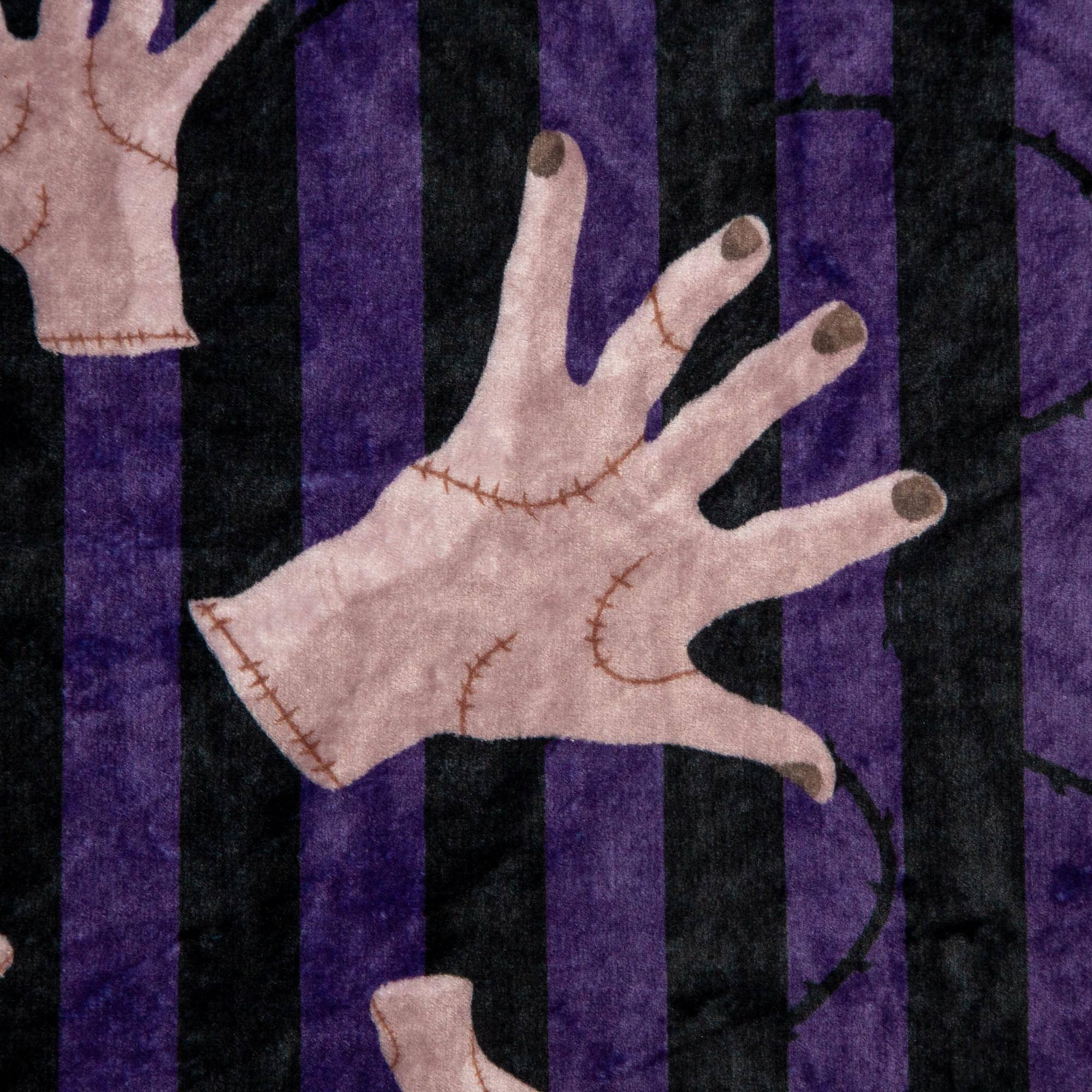 Alt View 1. Silver Buffalo - Addams Family Wednesday Thing Raschel Throw Blanket | 45 x 60 Inches - Purple.