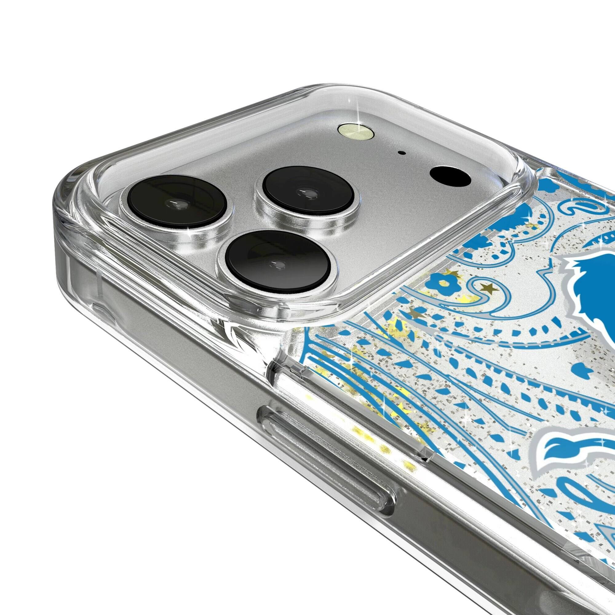 Alt View 2. Keyscaper - Detroit Lions iPhone Paisley Design Glitter Case - 15 Pro Max - Multicolor.