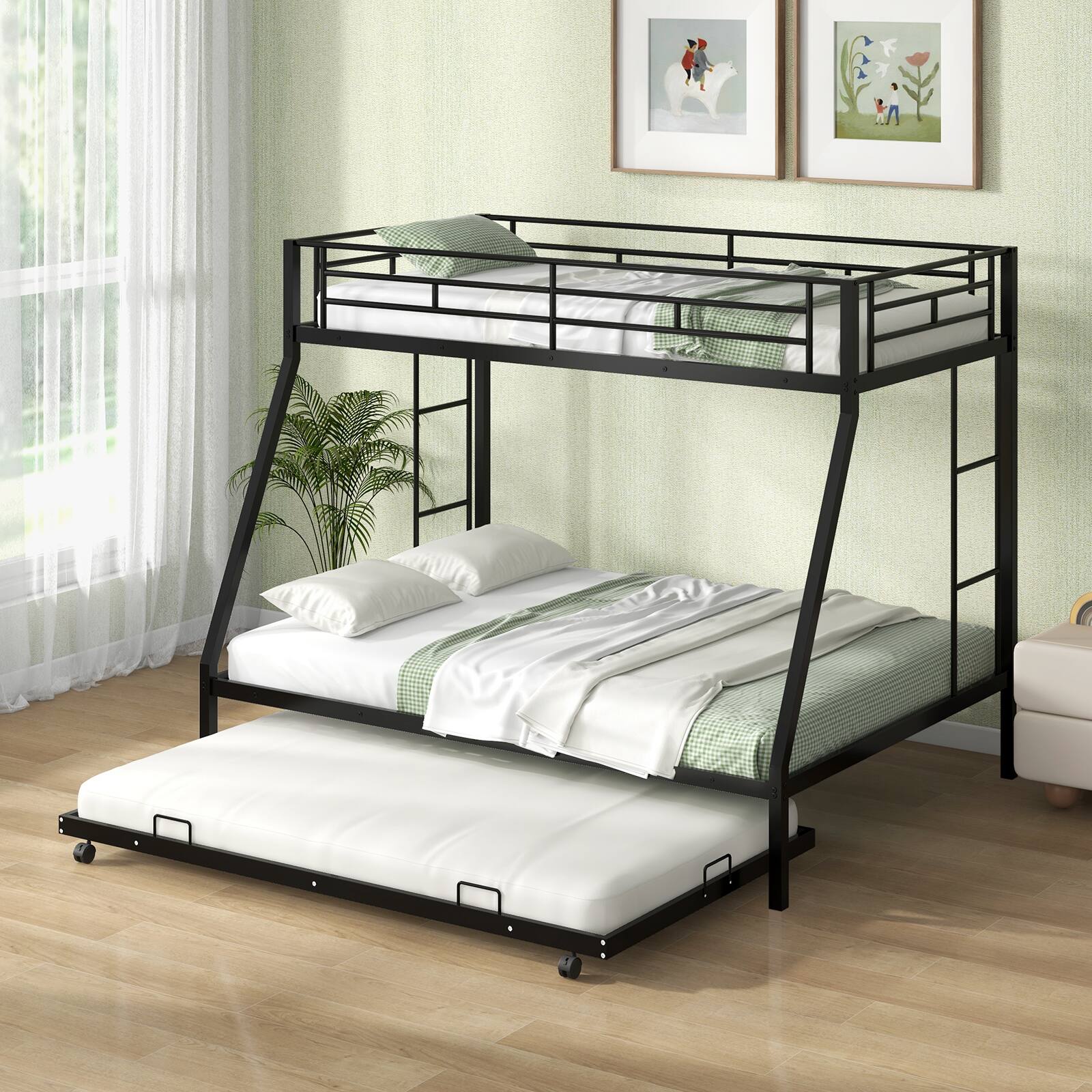 Alt View 8. Ecooso - Twin Over Full Bunk Bed with Trundle for Guest Room - Black.