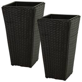 Sunnydaze - 24" H Polyrattan Tall Square Planter - Set of 2 - Black