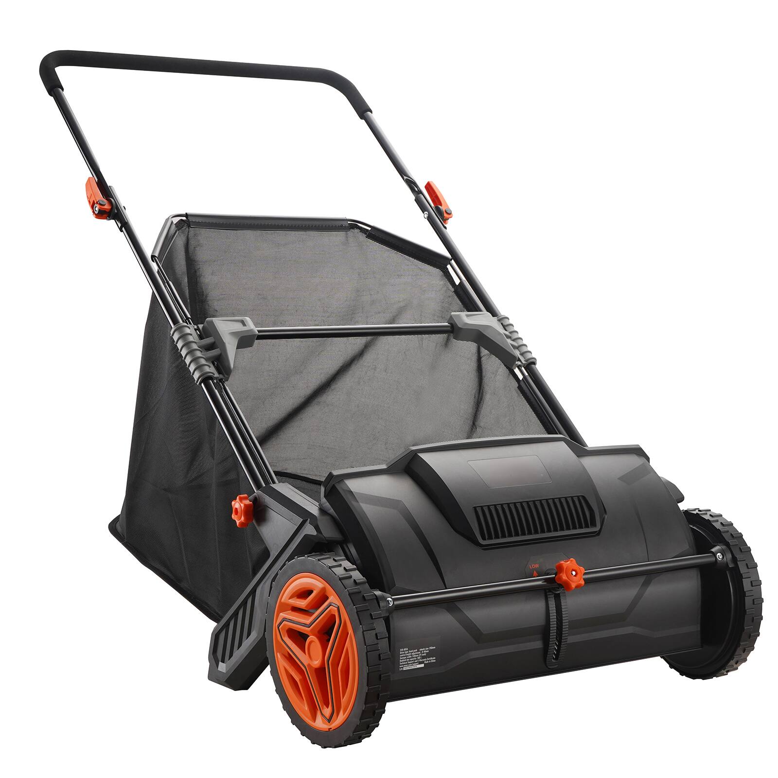 Front. COWLOWN - 21 In Push Lawn Sweeper 2 Spinning Brushes 3.5 cu ft Mesh Bag Heavy Duty Steel Rubber Wheels Black.