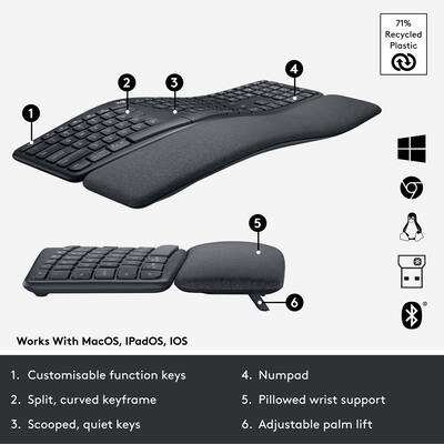 Logitech ERGO K860 Ergonomic Full size Wireless Scissor Keyboard Logitech ERGO K860 Ergonomic Full size Wireless Scissor Keyboard