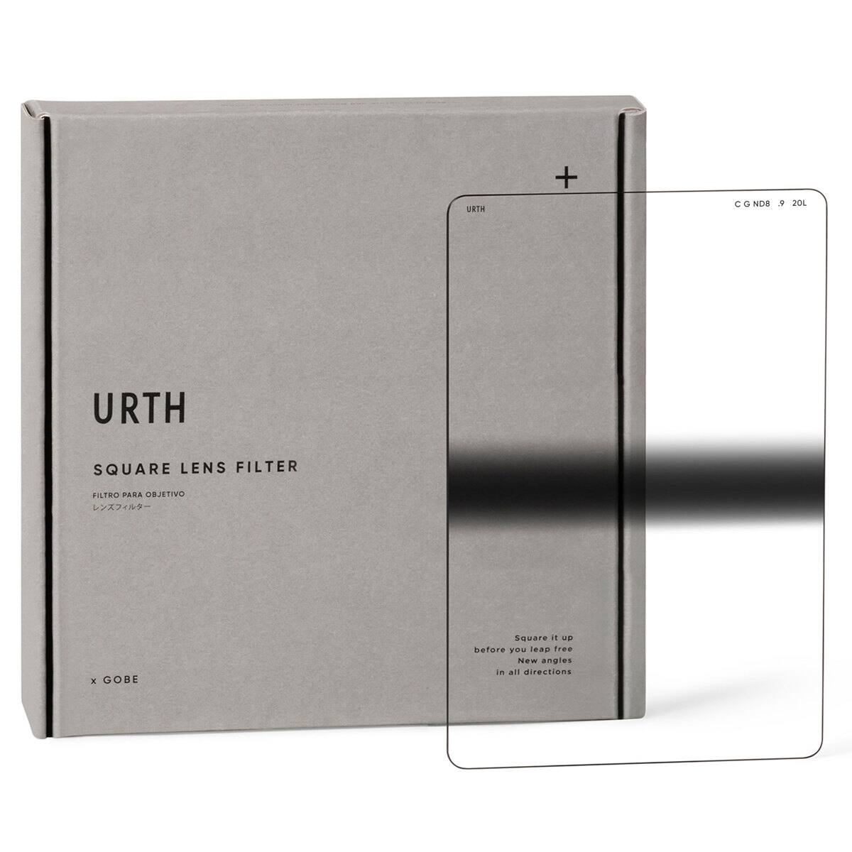 URTH  
SQUARE LENS FILTER  
FILTRO PARA OBJETIVO  
レンズフィルター  

x GOBE  

Square it up  
before you leap free  
New angles  
in all directions  

C G ND8 9 20L