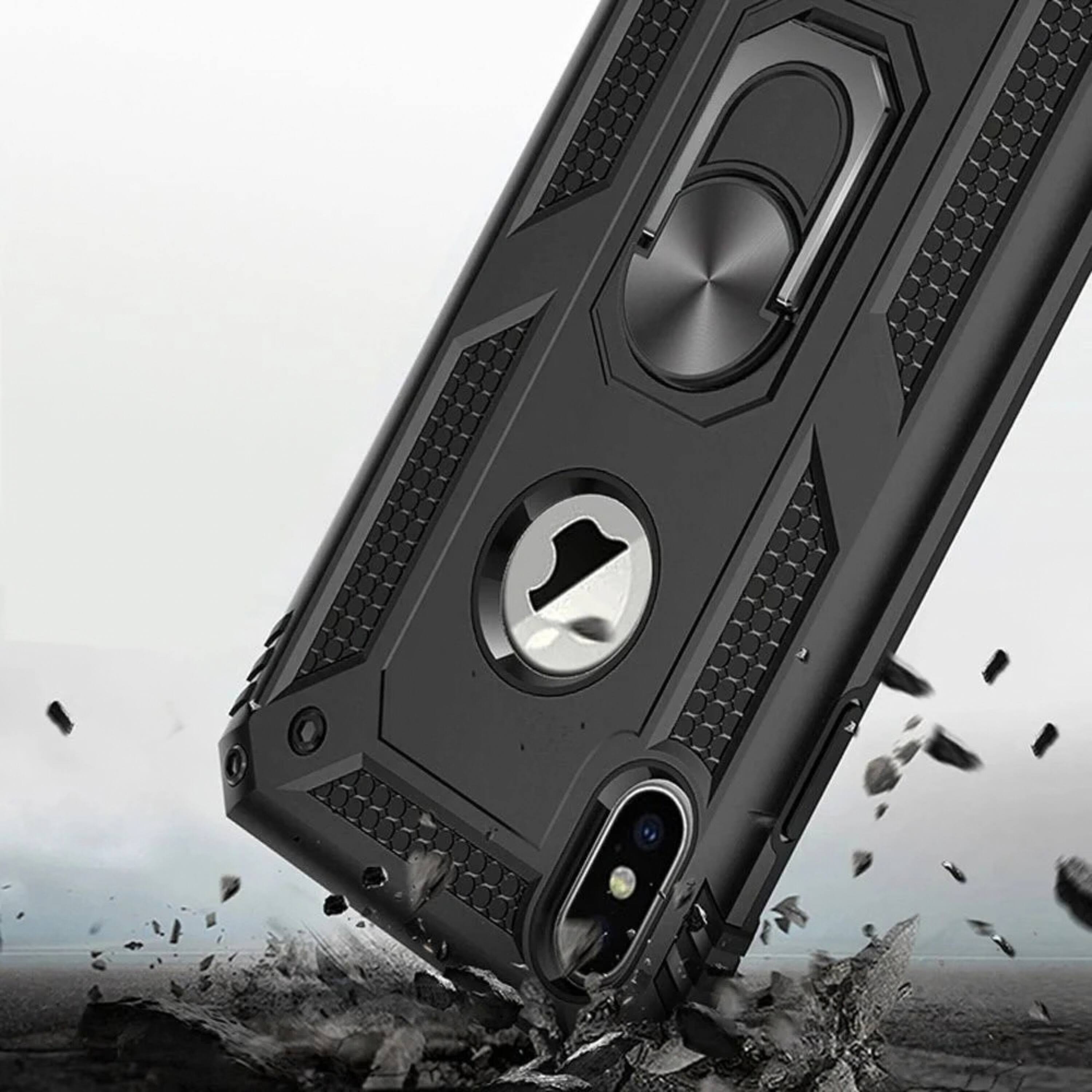 Left. Kitcheniva - Rugged Ring Kickstand Protective Phone Case With Tempered Glass For iPhone XR Blue - Blue.