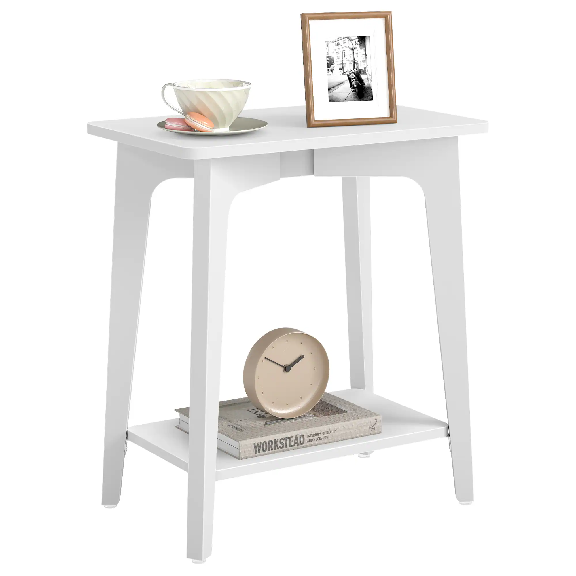 Songmics Home - Side Table, 2-Tier Small Rectangular End Table, 11.8 x 18.9 x 21.8 Inches, Nightstand with Tapered Legs - Cloud White