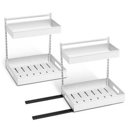 Sorbus - 2 Pack 2-Tier Pull-Out Under Sink Organizer and Adhesive Tape - for Kitchen and Bathroom - White