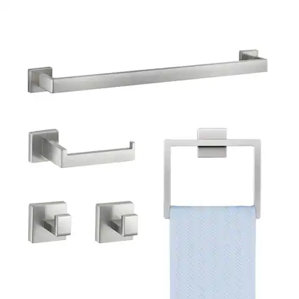 Front. VEVOR - Brushed Nickel Bathroom Hardware Set, 5 Pieces Bathroom Accessories Set, Stainless Steel 24 inch Towel Bar, Towel Rack - 304 Primary Color.