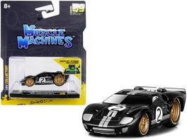 1966 Ford GT40 MKII #2 Black with Silver Stripes and Gold Wheels 1/64 Diecast Model Car by Muscle Machines - Black with Silver and Gold