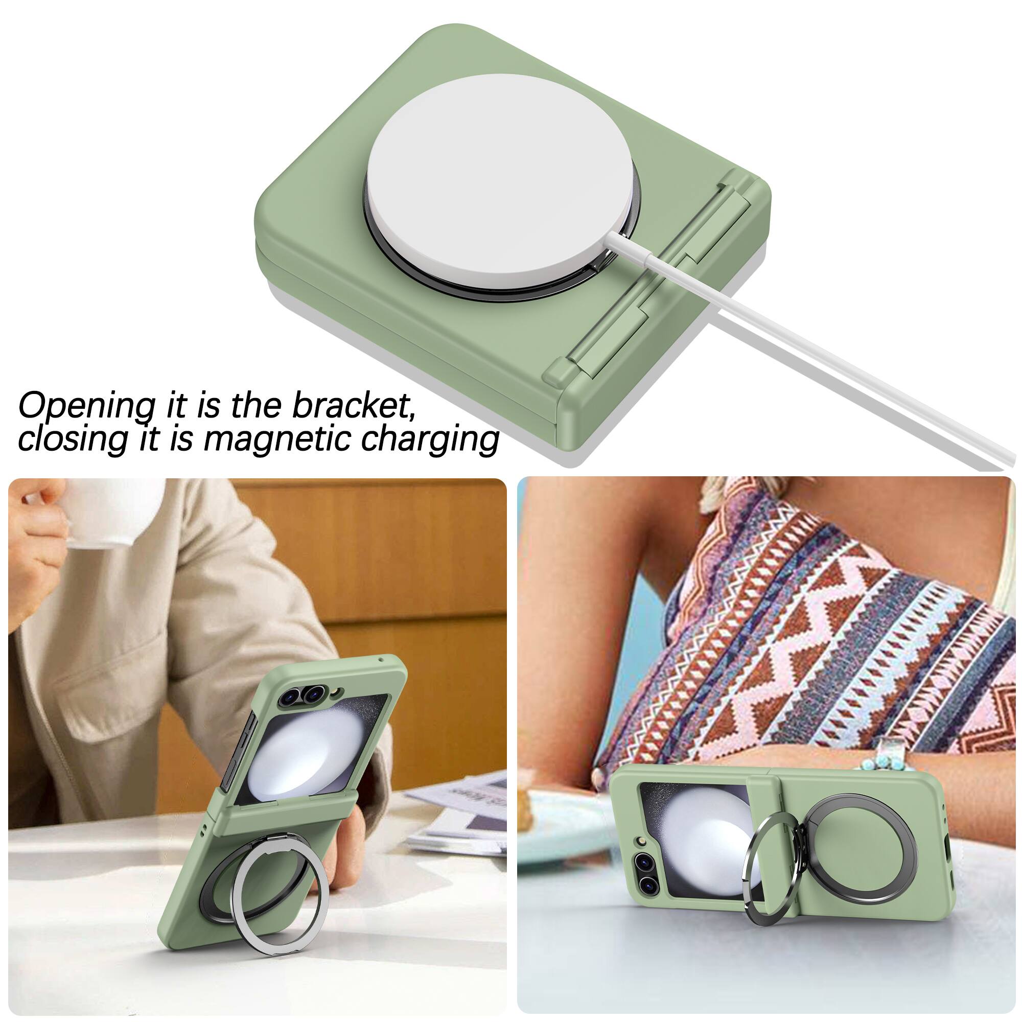 Opening it is the bracket, closing it is magnetic charging.