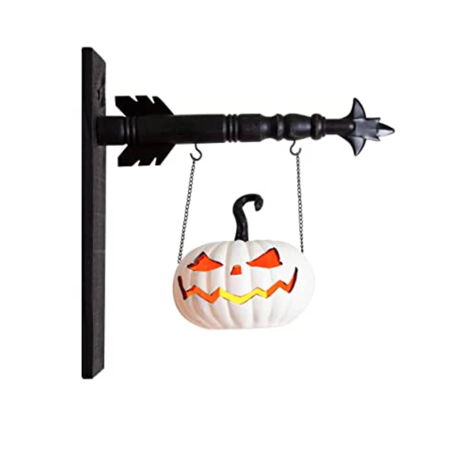 Angle. K&K Interiors - K&K Interiors LED White Jack O Lantern Pumpkin Arrow Replacement Sign 7.5 inch Diameter - Arrow Sold Separately - White.