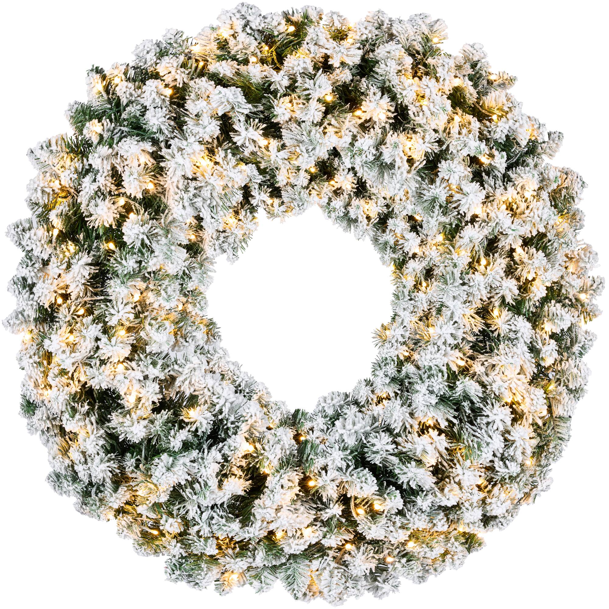Front. Best Choice Products - Best Choice Products 48in Artificial Pre-Lit Flocked Fir Christmas Wreath Decoration w/ 200 2-in-1 LED Lights, 714 Tips - Flocked - Dual White/Multi.