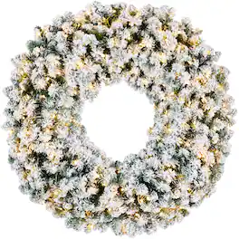 Best Choice Products - 48in Artificial Pre-Lit Flocked Fir Christmas Wreath Decoration w/ 200 2-in-1 LED Lights, 714 Tips - Flocked - Dual White/Multi