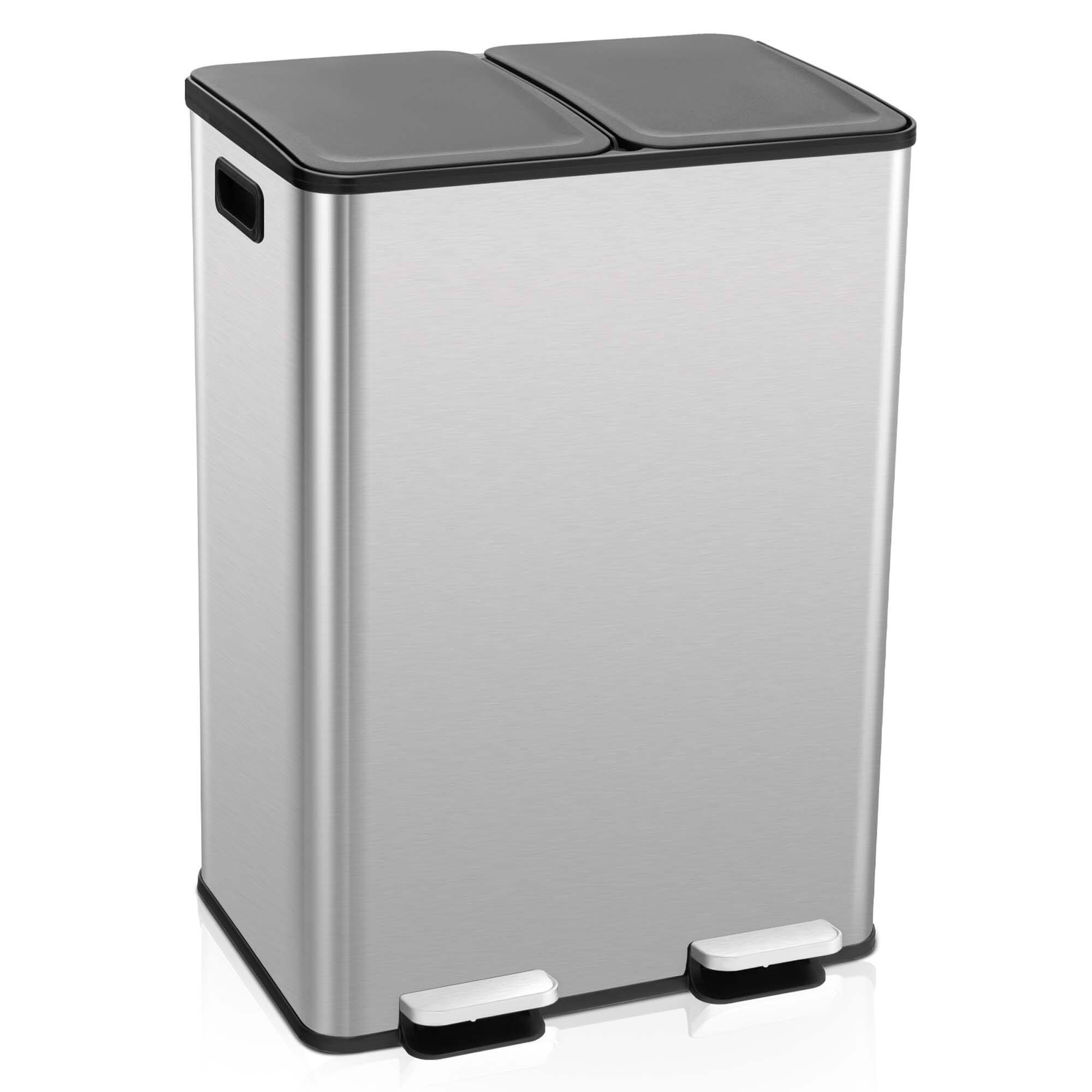 Alt View 9. Costway - Costway 16 Gallon Dual Step Trash Can Recycle Bin Stainless Steel Bucket Pedal Silver - Silver.