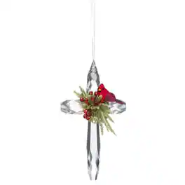 Ganz - Mistletoe Krystal Cardinal Acrylic Christmas Cross Ornament 7 inch - Clear