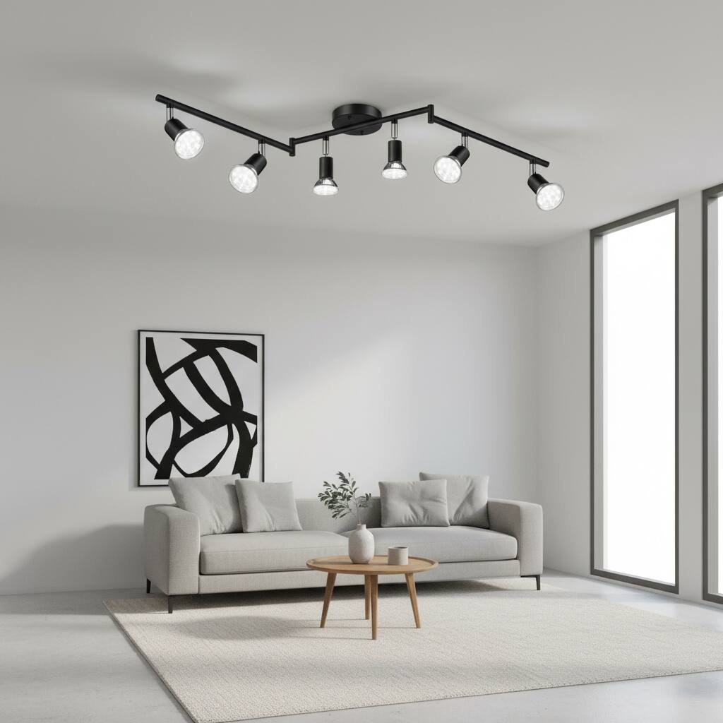 Left. Dazzed Corner - 6-Light LED Track Lighting Kit, Adjustable Heads - Black.