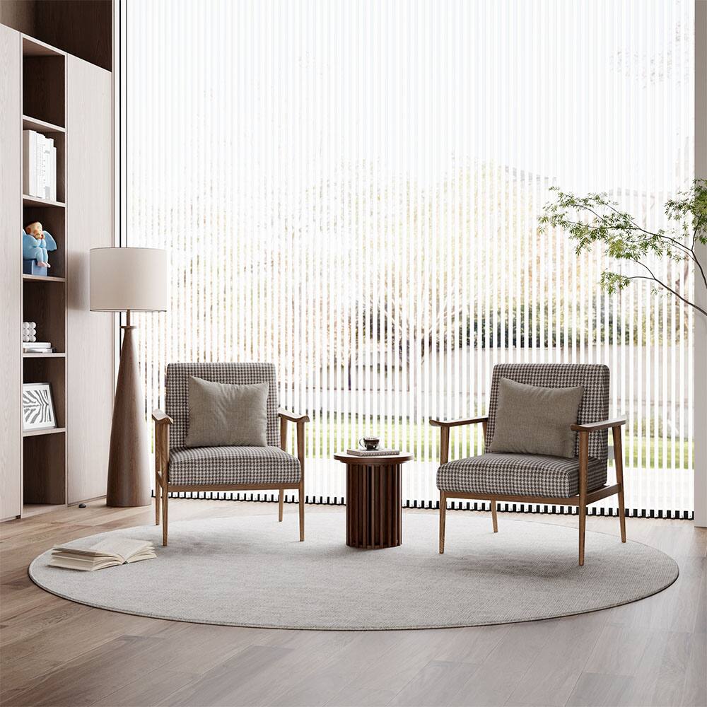 Left. POVISON - 17.72" Round Side Table, Modern Wood Side Table, End Table, MDF - Walnut Color.