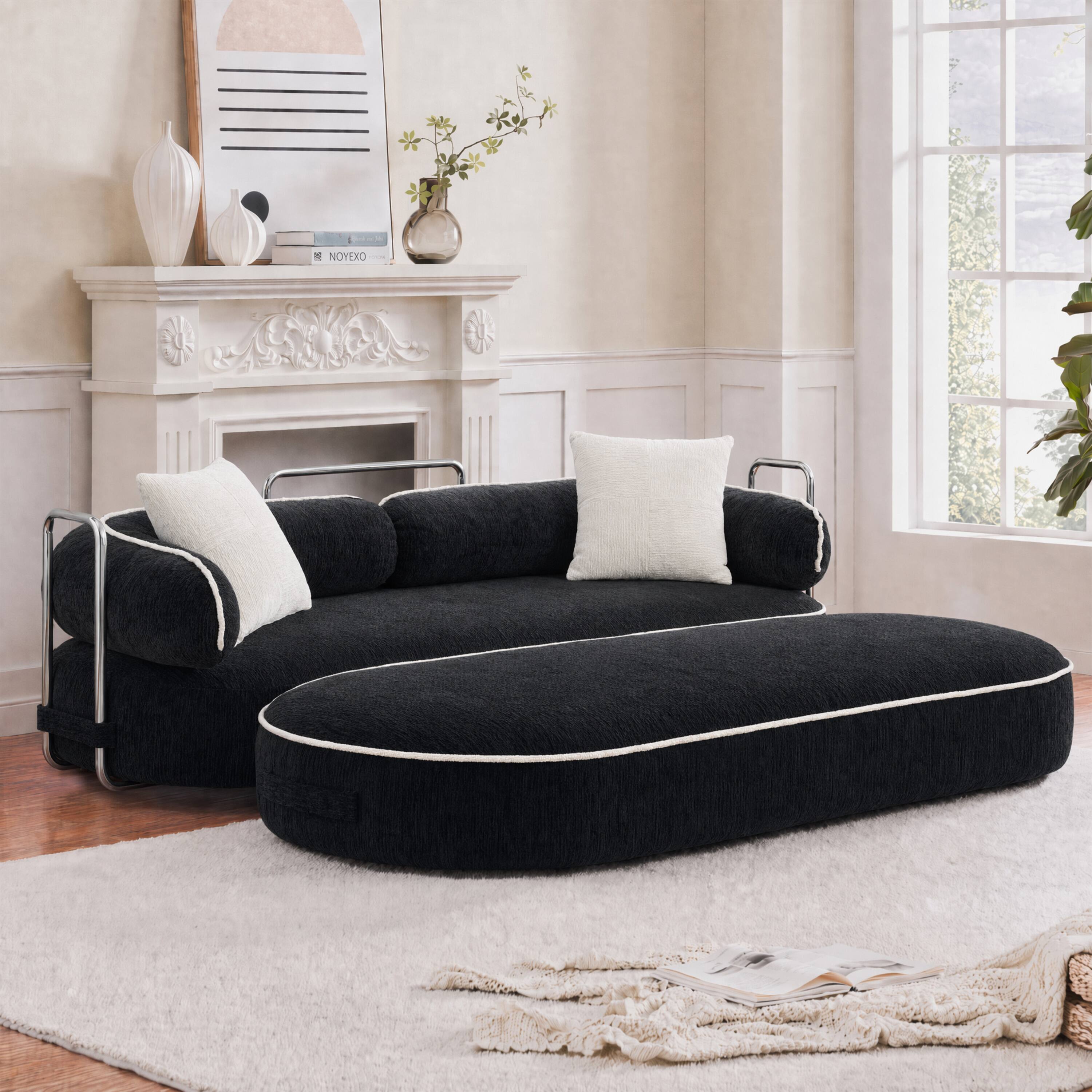 Left. Vipbear - Curved Loveseat with 4 Pillows, Modern Boneless Couch, Convertible Sleeper Sofa Bed - Black/white.