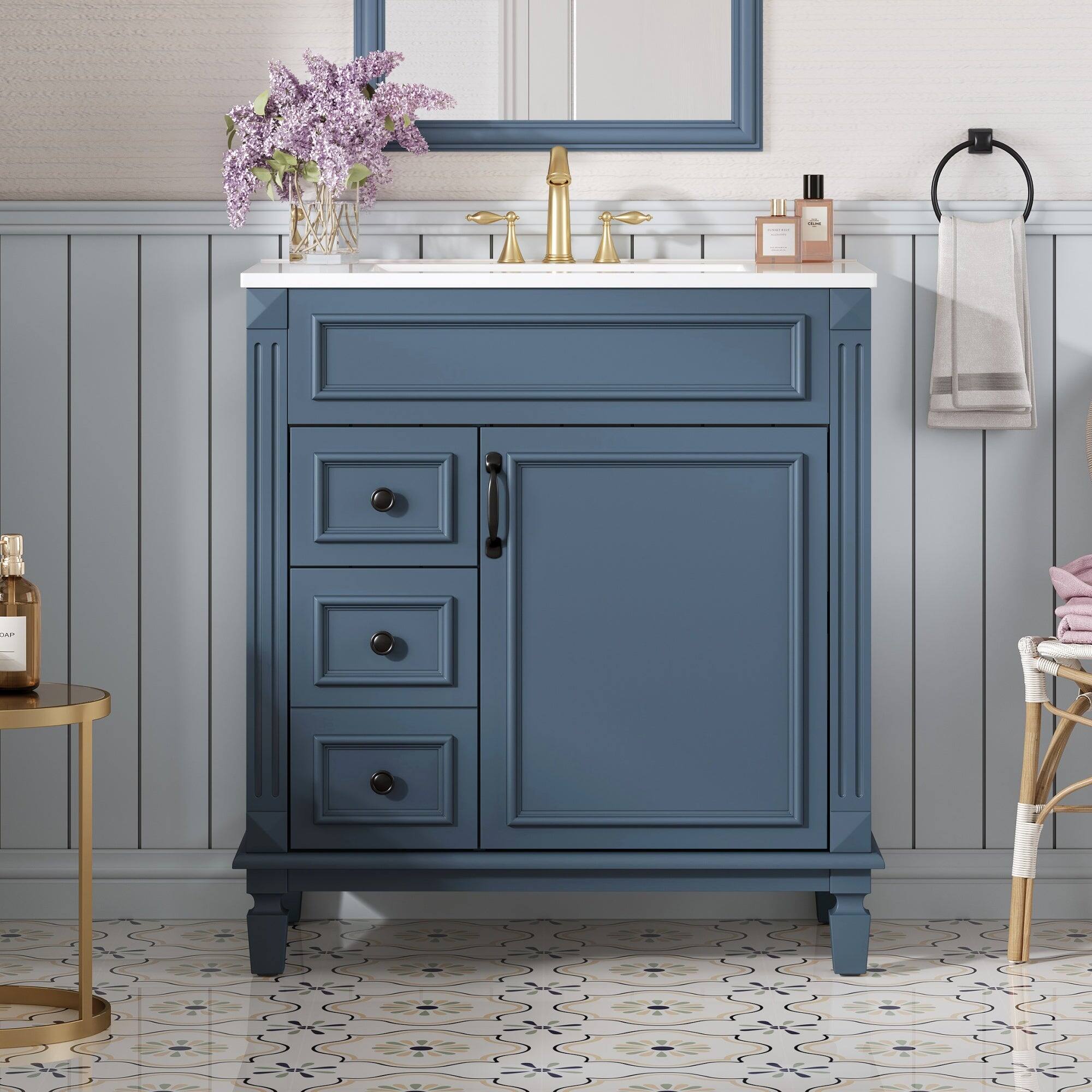 Alt View 4. Boyel Living - 30 Inch Bathroom Vanity with Ceramic Sink and Storage Cabinet Blue - Blue.