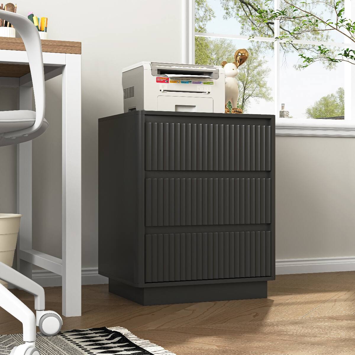 Alt View 9. Loheer - Loheer Black Nightstand Set of 2 with USB C Charging Station and Three Drawers - Black.
