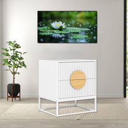 Hivvago - Fluted Front Bedside Cabinet with Pine Wood Handles and Twin Storage Drawers - White