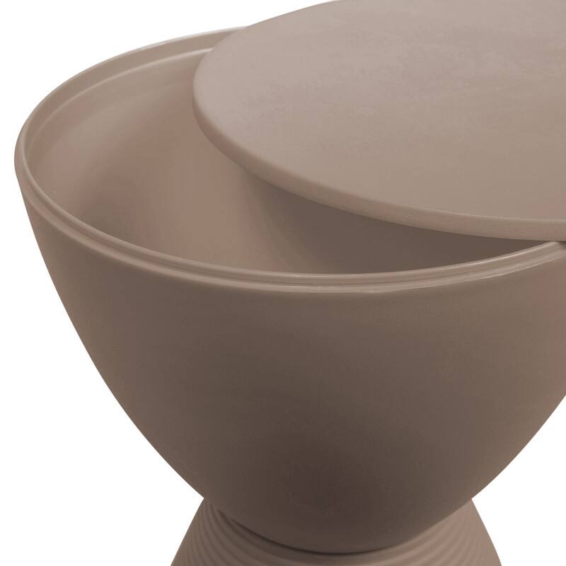 Alt View 5. LeisureMod - Boyd Modern Round Hourglass Accent Side Table, Drum Storage Table with Ribbed Base for Indoor/Outdoor - Taupe.