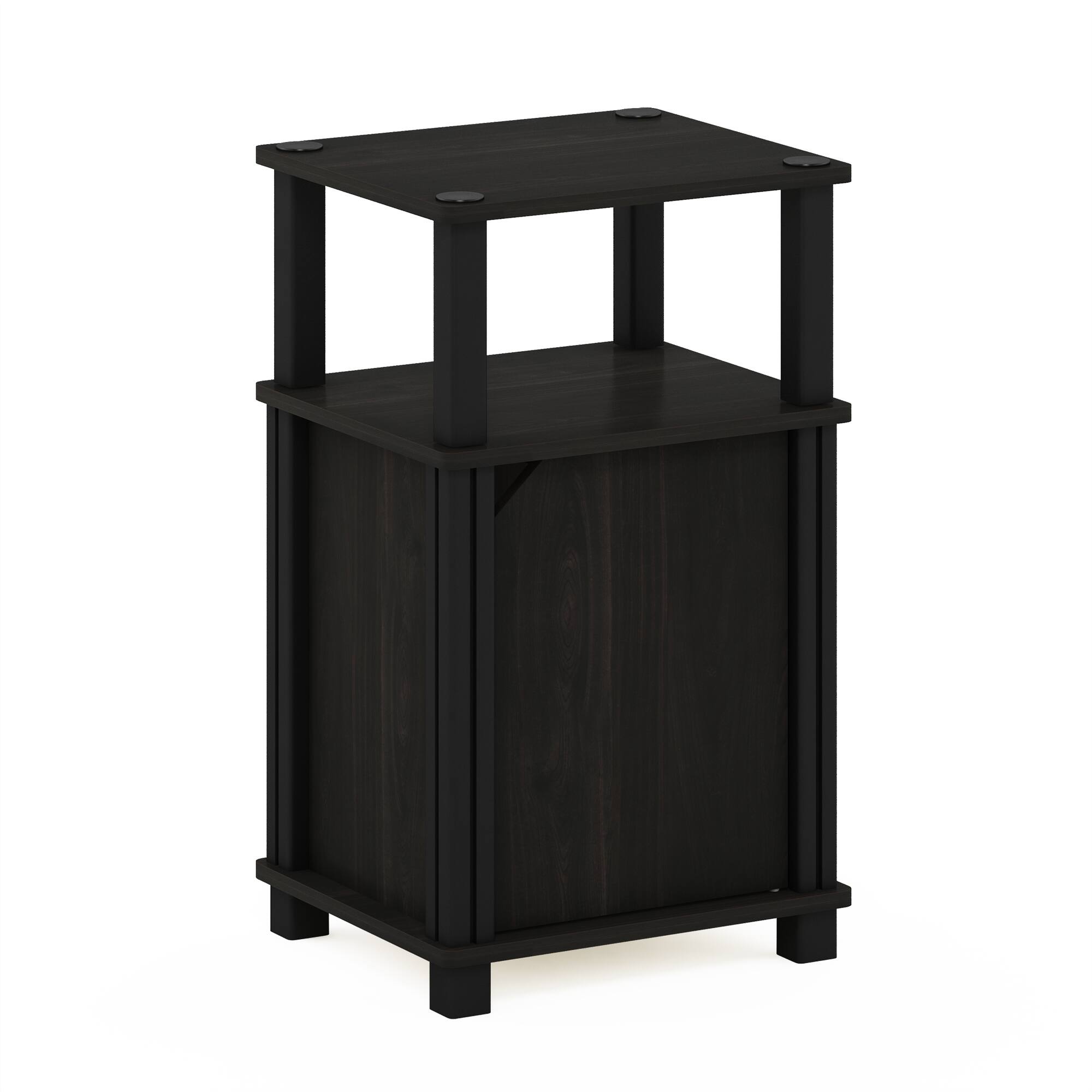 Alt View 4. Furinno - JUST Night Stand, 3-Tier Nightstand with Door Cabinet, Side Table, End Table with Open Shelf - Espresso/Black.