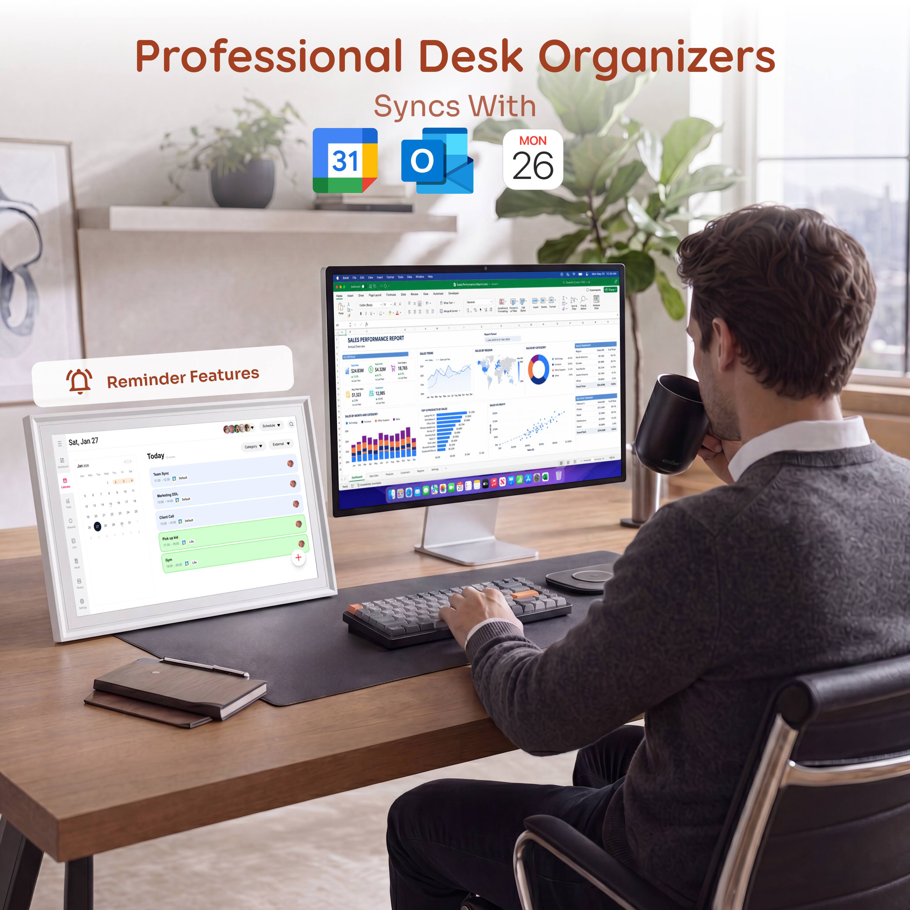 Professional Desk Organizers Syncs With MON 31 O 26

Reminder Features

SALESPERFORMANCE REPORT

NATURER

Jan 37 1 11% . 1 ... 6 E a is :

Today lemaye - - WHOPIN vil ~ - as : E

Calories

sans

a

m

$
0

MALUS

JU

8