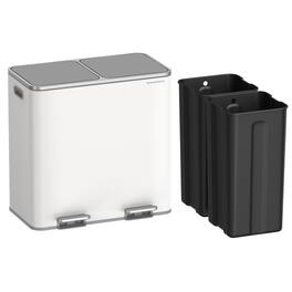 Songmics Home - Trash Can, 2 x 10.6 Gallon (2 x 40 L) Garbage Can for Kitchen, with 15 Trash Bags, 2 Compartments - White and Gray