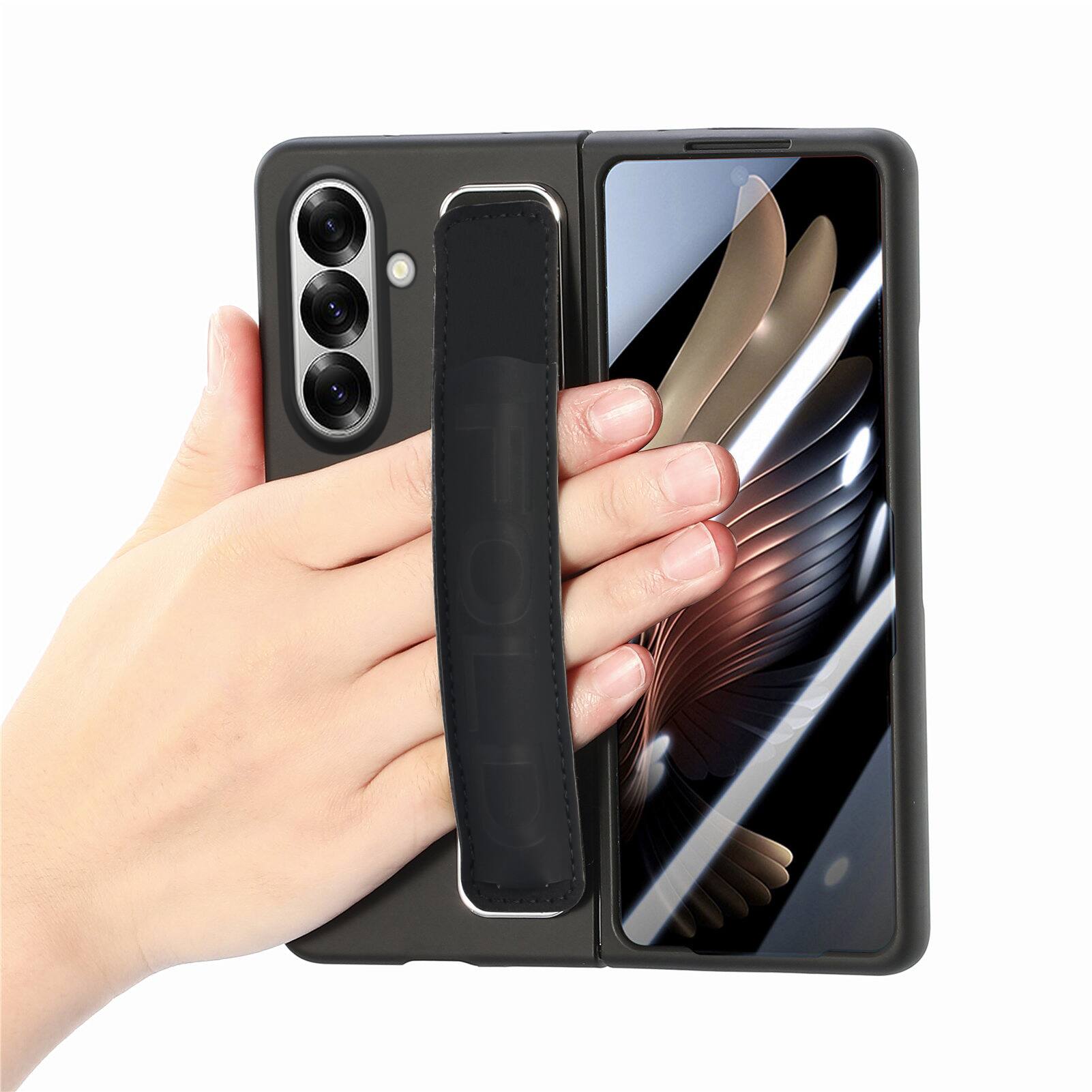 Alt View 3. Dteck - Shockproof Wristband Phone Case for Samsung Galaxy Z Fold7 with Screen Protector, Slim Hard PC TPU Full Protective Cover - Black.