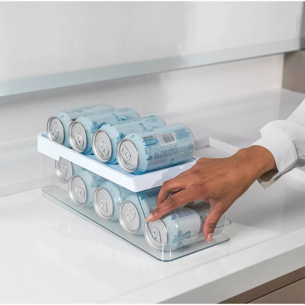 Back. OU - OU Soda Can Organizer for Refrigerator Set of 2, Clear Rolling Can Dispenser for Fridge & Pantry.