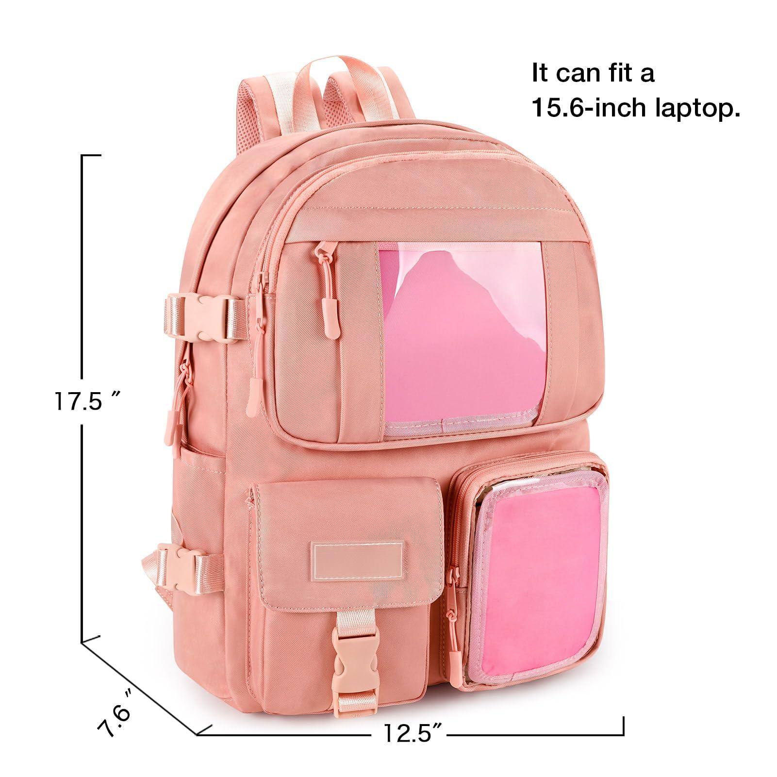 Back. Cozy Serene - Backpack Cute Aesthetic For Ita With Inserts School (without Pins) - Pink-Large.