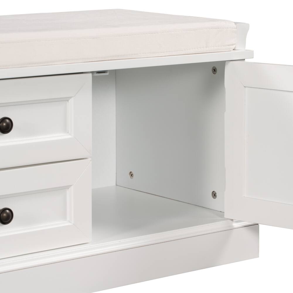 Alt View 7. Ropilly - Ropilly White Entryway Storage Bench with Drawers and Removable Cushion Wooden Shoe Bench for Mudroom Living Room - White.