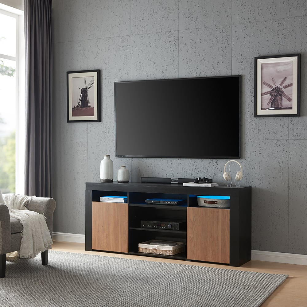 Living Essentials Corp - Lenexa TV Console - Black/Walnut