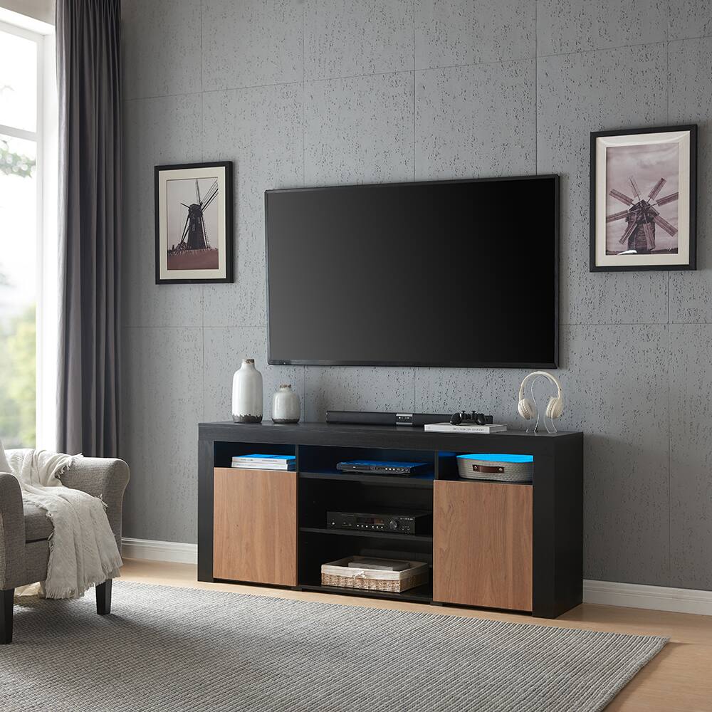 Front. Living Essentials Corp - Lenexa TV Console Black/Walnut - Black/Walnut.