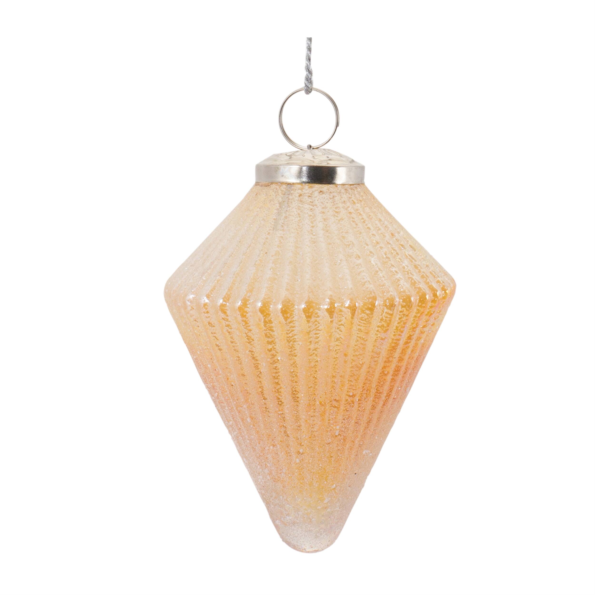 Back. BreeBe - Ribbed Glass Ornament (Set of 6) - Peach.
