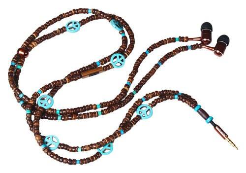 Front Standard. HANDCANDY - The Peace Dune Tunes Earbud Headphones - Brown/Light Blue.